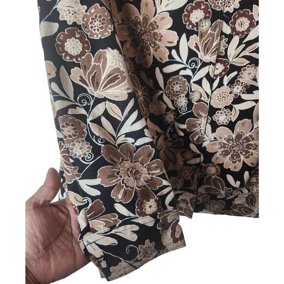 Haymaker Vintage Beige Floral 100% Cotton Button Jacket Long Sleeve Womens Large - Picture 12 of 15